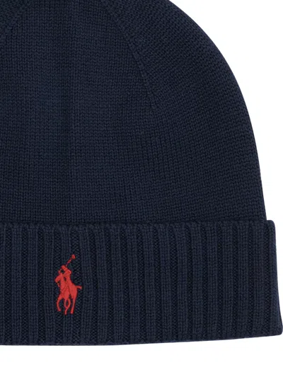 Polo Ralph Lauren Embroidered-logo Ribbed Beanie In Blue