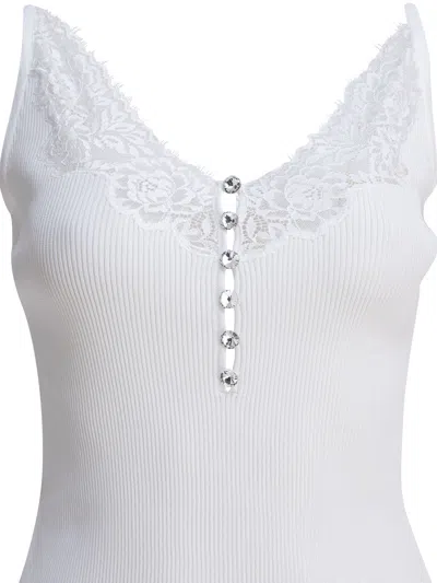 Self-portrait Self Portrait Ribbed Tank Top With Lace Neckline In White