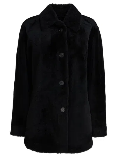 Semper Long Reversible Leather Coat Jackets And Coats Black In Black