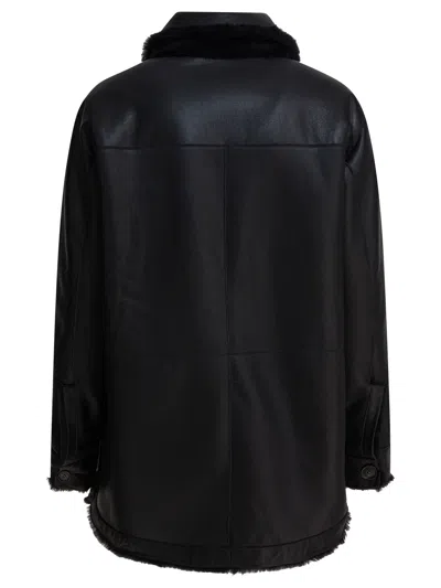 Semper Long Reversible Leather Coat Jackets And Coats Black In Black