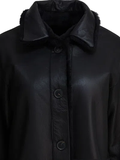 Semper Long Reversible Leather Coat Jackets And Coats Black In Black