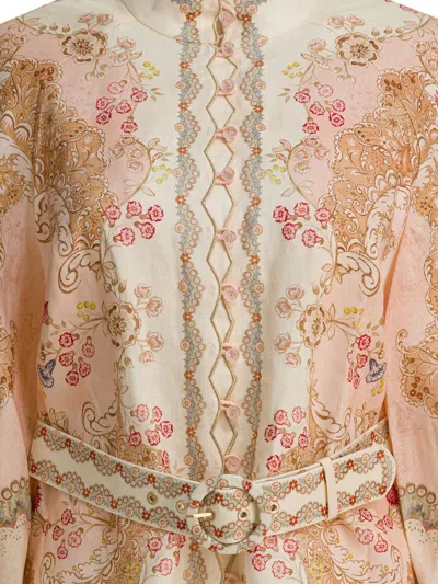 Zimmermann Daylight Multicolor Midi Dress With Long Puffed Sleeves And All-over Floral Print In Linen Woman In Yellow