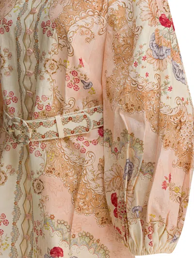 Zimmermann Daylight Multicolor Midi Dress With Long Puffed Sleeves And All-over Floral Print In Linen Woman In Yellow