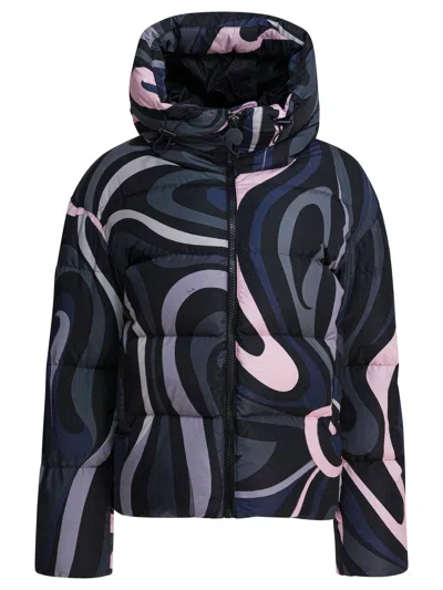 Pucci Marmo Print Puffer Jacket In Black