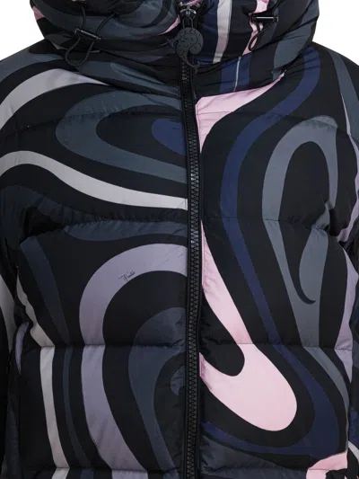 Pucci Marmo Print Puffer Jacket In Black