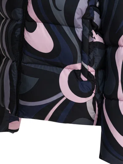 Pucci Marmo Print Puffer Jacket In Black