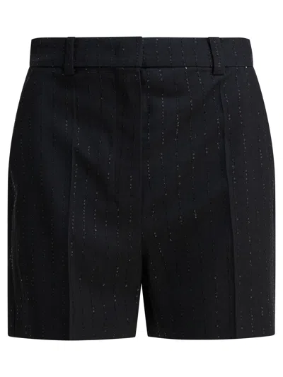 Max Mara Pianoforte Black Shorts With Pinstripe-effect Micro Sequins In Blue