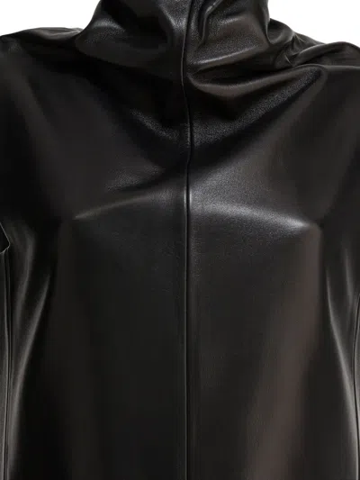 Khaite Daria Turtleneck Leather Mini Dress In Black