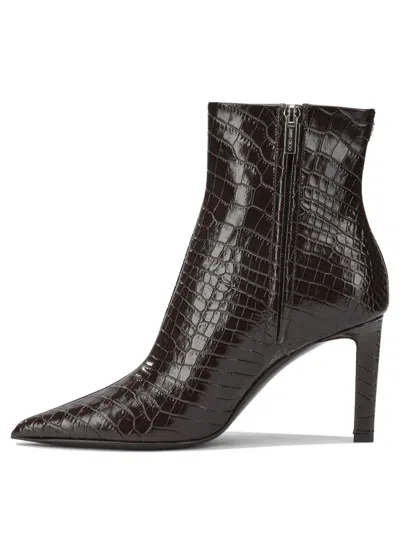 Jimmy Choo Croc-embossed Leather Ankle Boots With Pointed Toe In Brown