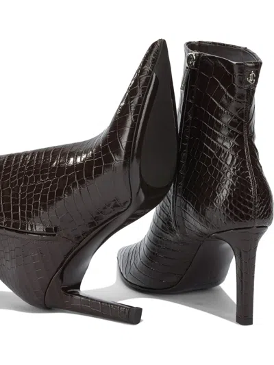 Jimmy Choo Croc-embossed Leather Ankle Boots With Pointed Toe In Brown