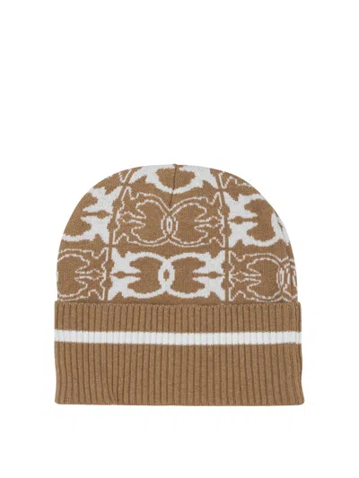Pinko Jacquard Logo Detail Beanie In Brown