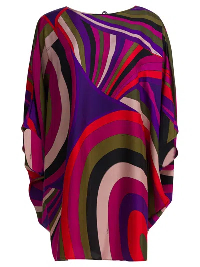 Pucci Iride Print Mini Silk Kaftan Dress In Multi