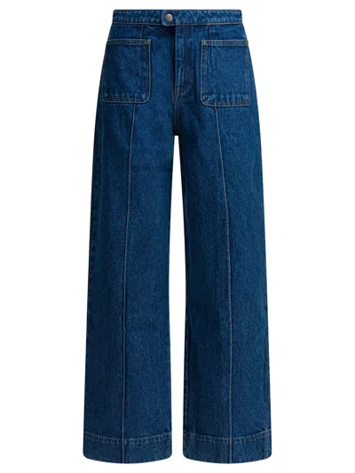 Soeur Wide-leg Denim Trousers Back Pockets In Blue