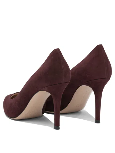 Gianvito Rossi Pointed Toe Suede Stiletto Heel Pumps In Burgundy