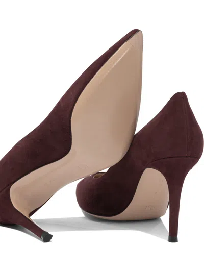 Gianvito Rossi Pointed Toe Suede Stiletto Heel Pumps In Burgundy