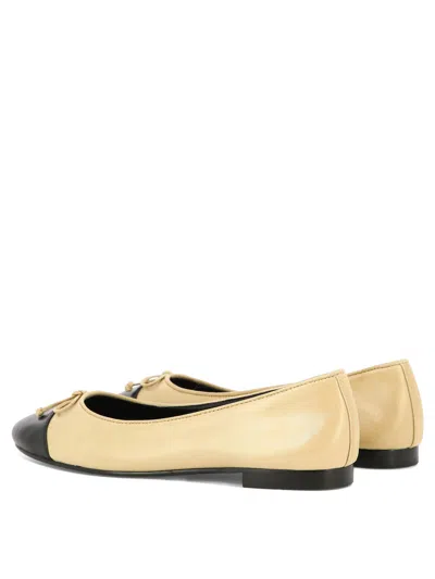 Tory Burch Cap-toe Leather Ballet Flats In Neutral