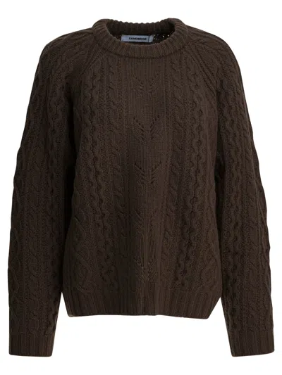 Sandbeige Cable-knit Crew-neck Knitwear In Multi