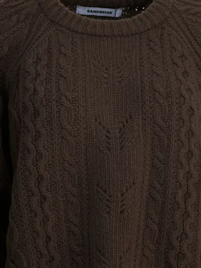 Sandbeige Cable-knit Crew-neck Knitwear In Multi