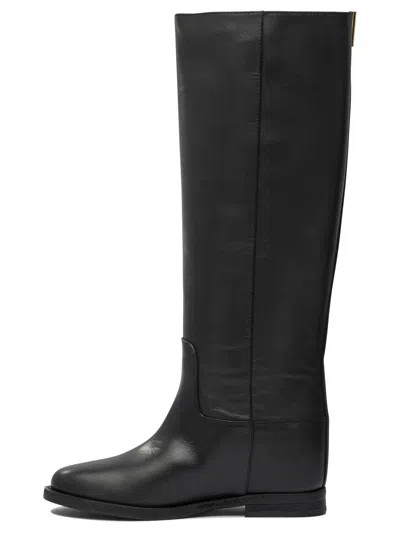 Via Roma 15 Knee-high Calfskin Boots With Gold-tone Accent In Black