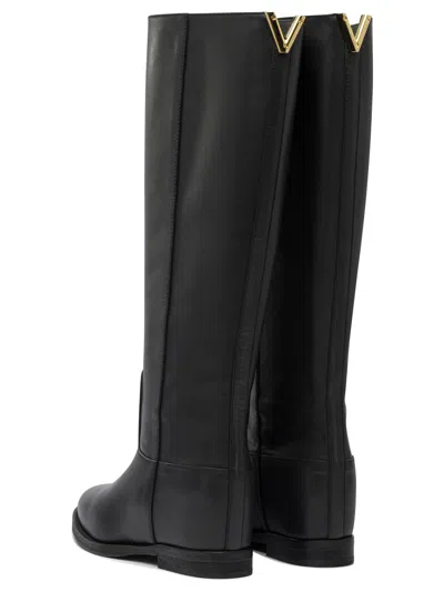 Via Roma 15 Knee-high Calfskin Boots With Gold-tone Accent In Black