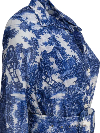 Samantha Sung Toile-print Belted Midi Dress In Blue