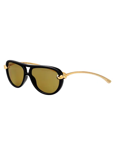 Bottega Veneta Women Metallic Sunglasses With Cut-out Motif On The Temples And Knot Detail On The Te In Black