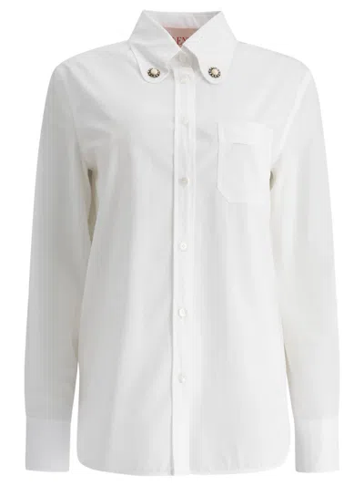 Valentino Faux Pearl-embellished Cotton Poplin Shirt In White