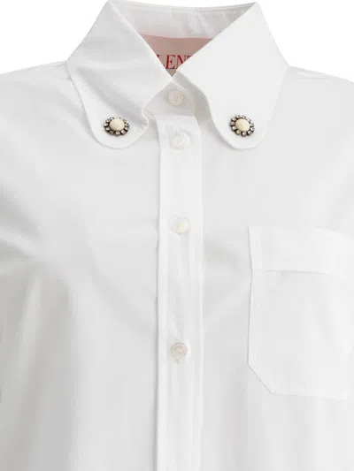 Valentino Faux Pearl-embellished Cotton Poplin Shirt In White