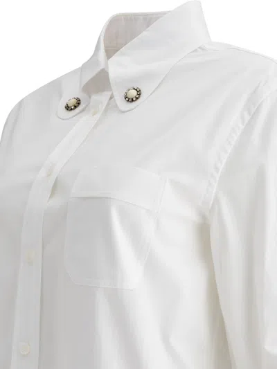 Valentino Faux Pearl-embellished Cotton Poplin Shirt In White