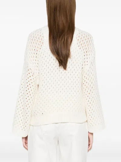 Fabiana Filippi Open-knit Crew Neck Long Sleeve Sweater In White