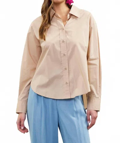 Skies Are Blue Long Sleeve Button Down Shirt In Taupe In Animal Print