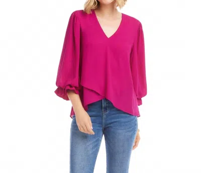 Karen Kane Layered Sleeve Asymmetric Top In Magenta In Animal Print