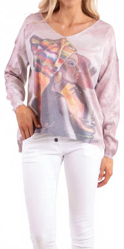 Gigi Moda Bold Queen Long Sleeve Sweater In Pink In Purple