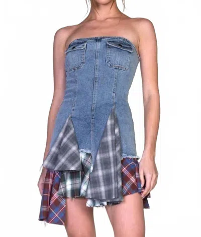 Rehab Lab Color Block Mini Dress In Denim In Blue