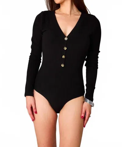 Buddylove Harper Long Sleeve Button Up Bodysuit In Black In Black