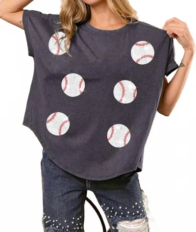 Bibi Sequin Baseball Patches Washed Tee In Navy In Blue