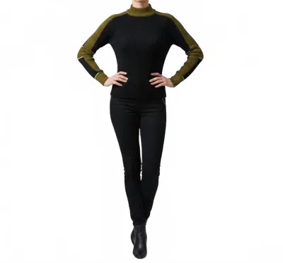 Kathie K Knit Texture Sweater In Green Combo In Black