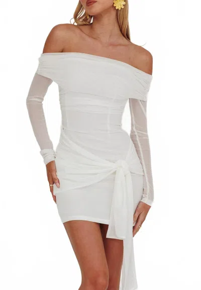 One And Only Collective Off Shoulder Long Sleeve Mini Dress In White In Multi