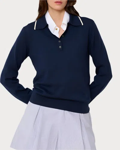 We-ar4 Varsity Polo Sweater In Navy Blue In Blue