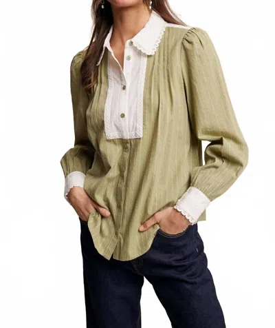 Listicle Contrast Collar Button Down Top In Olive In Green