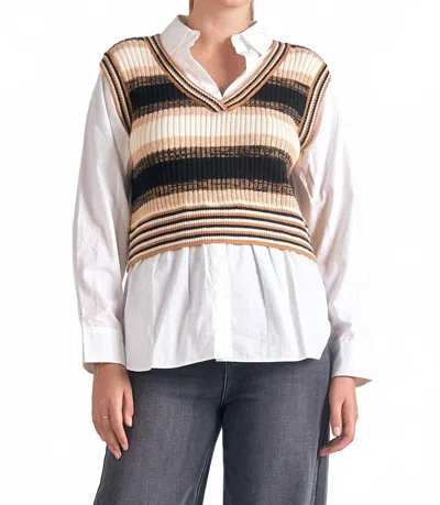 Elan Sweater Vest Blouse In Beige Multi In White
