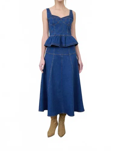 Moon River Savannah Peplum Top In Denim In Blue