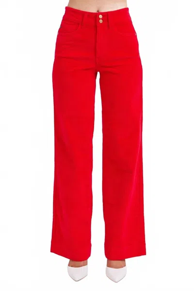 Judy Blue High Waist Corduroy Trouser Wide Leg Denim Jeans In Ruby Red In Red