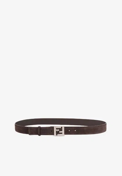 Fendi Ff Squared Suede Leather Belt In Brown
