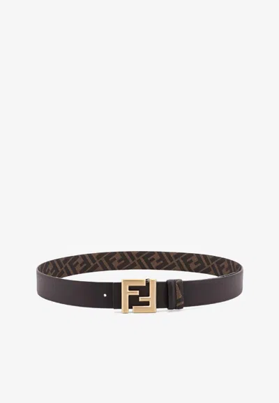 Fendi Ff Square Reversible Leather Belt In Brown