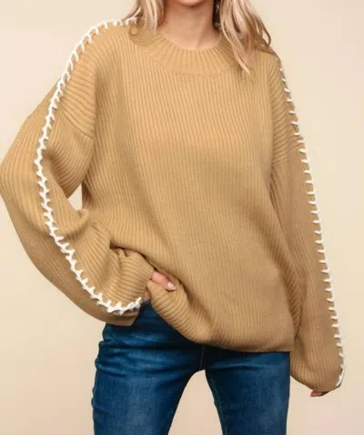 Haptics Stitch Detail Oversized Sweater In Taupe In Brown