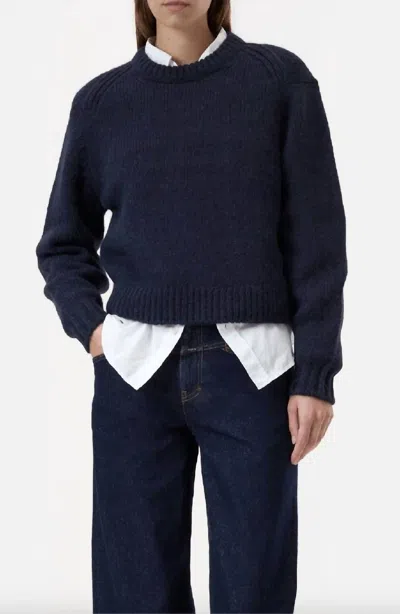 Closed Cropped Crewneck Sweater In Dark Night In Blue