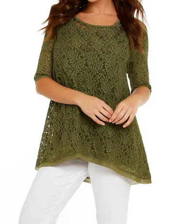 Angel Apparel Lace Three Quarter Sleeve Tunic In Olive In Green