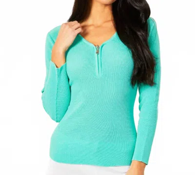 Angel Apparel Zip V-neck Top In Mint In Blue