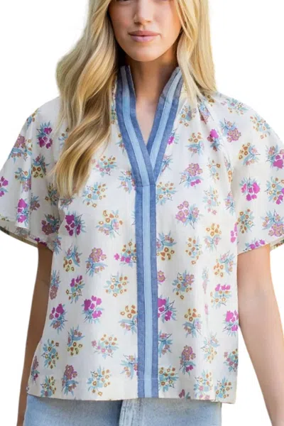 Thml V-neck Short Sleeve Blouse In Floral Print In Multi